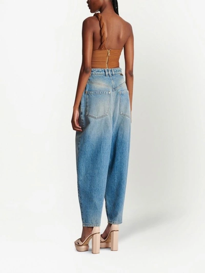 Shop Balmain High-waisted Tapered Denim Jeans In Blue