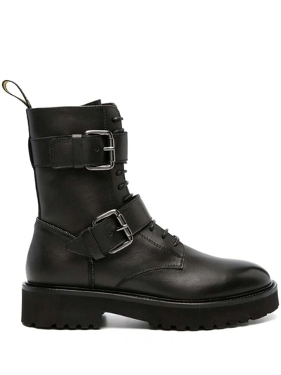 Shop Doucal's Buckled Lace-up Leather Boots In Black