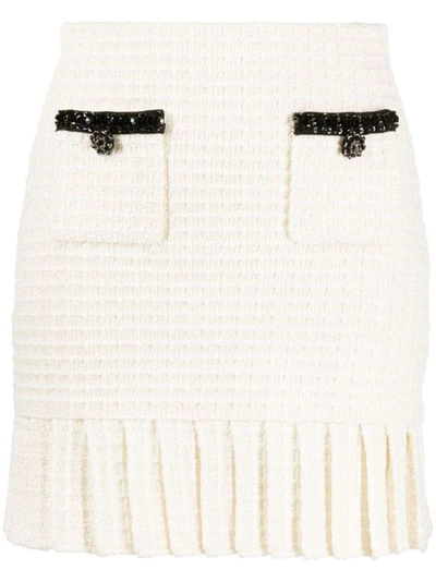 Shop Self-portrait Sequin-embellished Waffle-knit Miniskirt In White