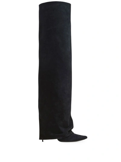 Shop Balmain Ariel Suede Knee-high Boots In Black