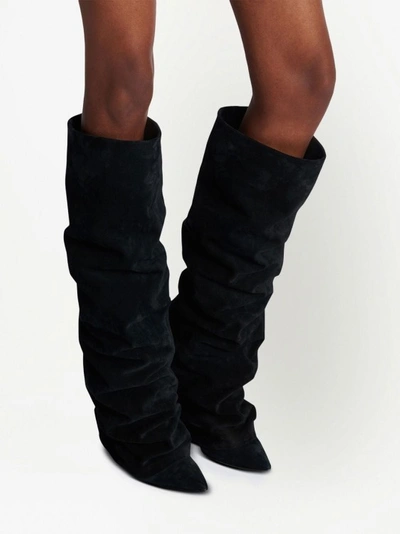 Shop Balmain Ariel Suede Knee-high Boots In Black