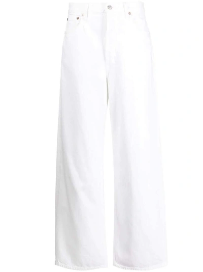 Agolde 'luna' White Jeans With Logo Patch On The Rear And Fringed Hem In White