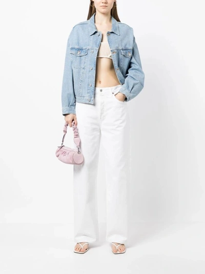 Agolde 'luna' White Jeans With Logo Patch On The Rear And Fringed Hem In White
