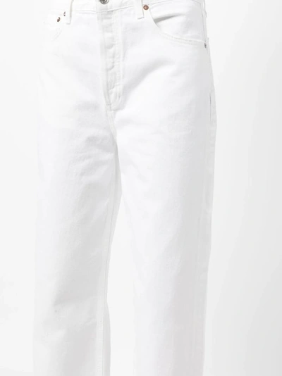 Agolde 'luna' White Jeans With Logo Patch On The Rear And Fringed Hem In White