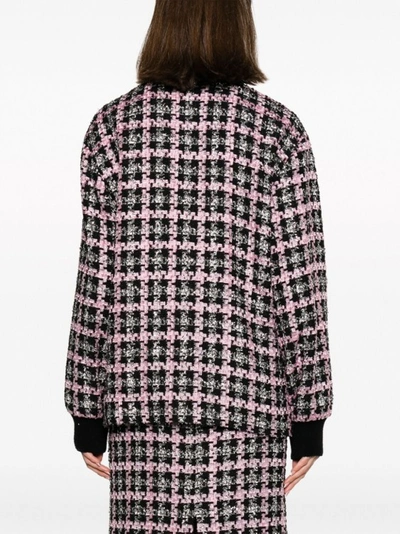 Shop Msgm Single-breasted Tweed Powder Pink Jacket In Black