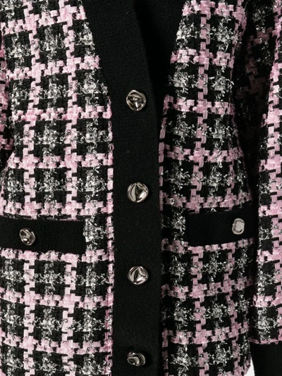 Shop Msgm Single-breasted Tweed Powder Pink Jacket In Black