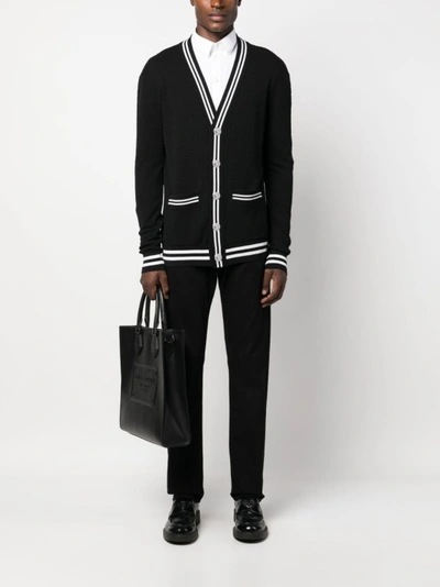 Shop Balmain Contrasting-trim V-neck Cardigan In Black