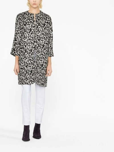 Shop Isabel Marant Leopard-print Zip-up Coat In Grey