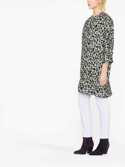 Isabel Marant Leopard-print Zip-up Coat In Grey