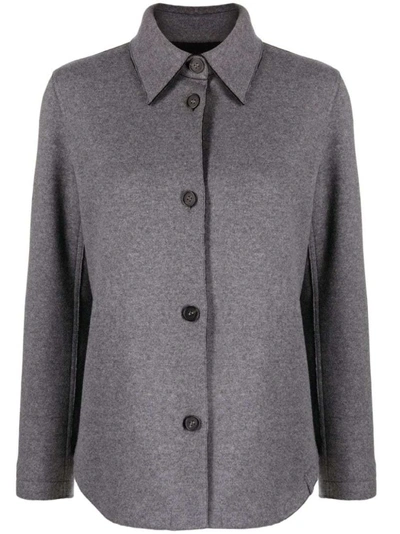 Shop Lorena Antoniazzi Logo-plaque Wool-blend Grey Jacket