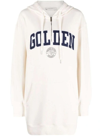 Shop Golden Goose Logo Appliqué Hoodie Dress In White