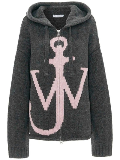 Shop Jw Anderson Intarsia-knit Logo Knitwear Hoodie In Black