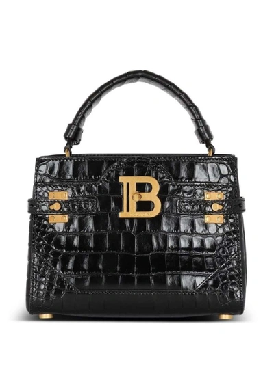 Shop Balmain B-buzz 22 Crocodile-embossed Tote Bag In Black