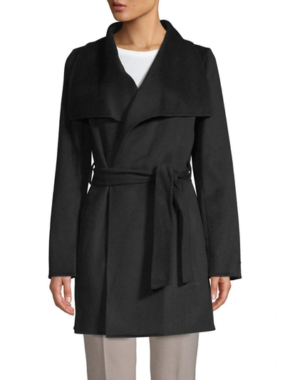 Shop T Tahari Women Ella Lightweight Wool Wrap Trench Coat Jacket In Black
