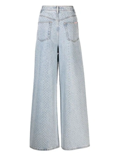 Shop Self-portrait Rhinestone High-rise Wide-leg Denim Jeans In Grey