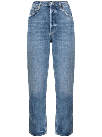 Shop Agolde Riley Cropped Denim Jeans In Blue