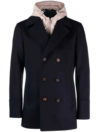 Shop Eleventy Hooded Double-breasted Peacoat In Black