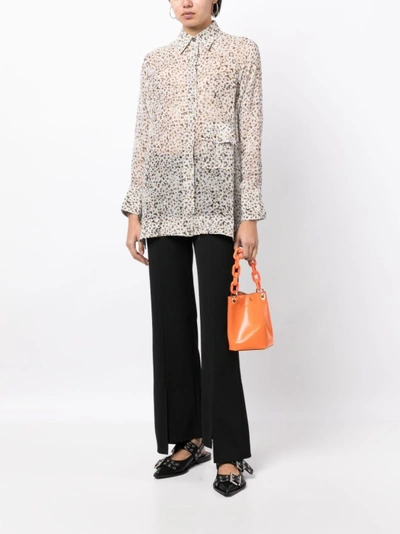 Ganni Floral-print Long-sleeve Shirt In Neutrals