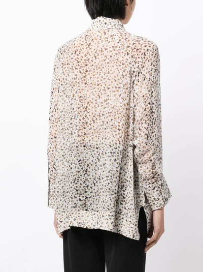 Ganni Floral-print Long-sleeve Shirt In Neutrals