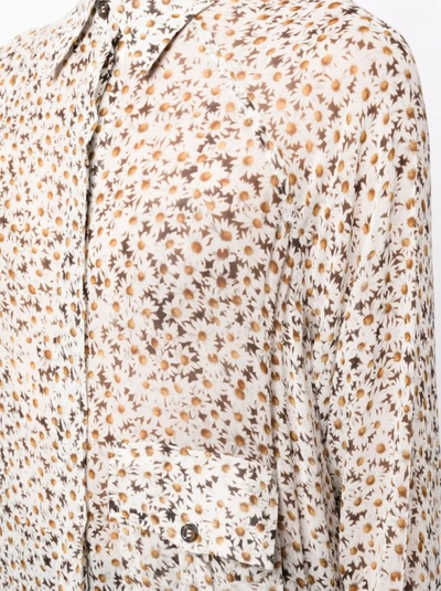 Ganni Floral-print Long-sleeve Shirt In Neutrals