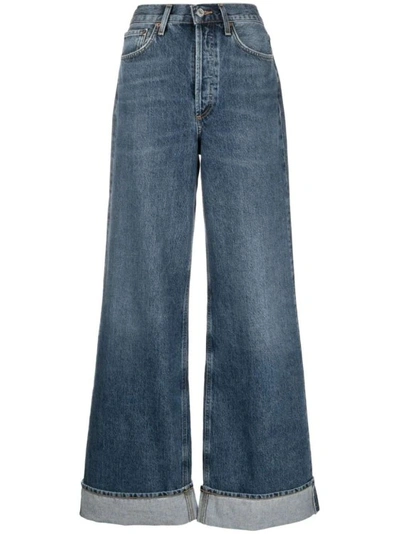 Shop Agolde Dame Wide-leg Organic-cotton Denim Jeans In Grey