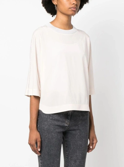 Shop Peserico Bead-embellished Half-sleeve Top In Neutrals