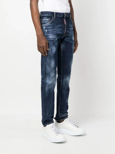 Shop Dsquared2 Logo-patch Straight-leg Blue Denim Jeans In Black
