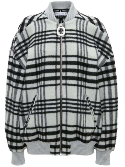 Shop Jw Anderson Check-print Bomber Jacket In Grey