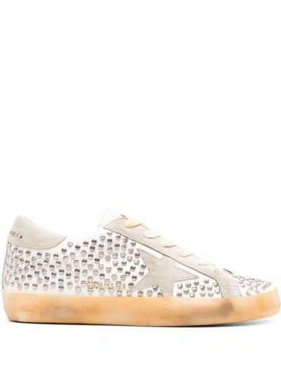 Shop Golden Goose Super Star Crystal-embellished Sneakers In White