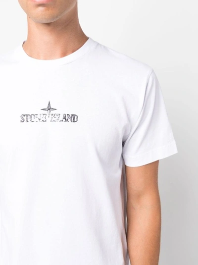 Shop Stone Island Logo-print White Cotton T-shirt