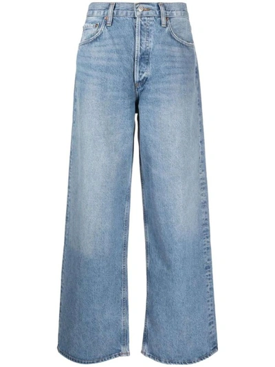 Shop Agolde High-rise Light Blue Straight-leg Denim Jeans