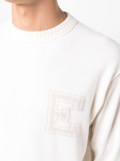 Shop Eleventy Intarsia-knit Logo Wool Knitwear Jumper In White