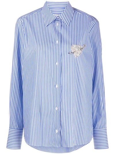 Shop Msgm Embellished-heart Cotton Shirt In Blue