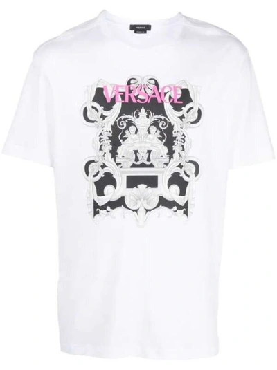 Shop Versace Graphic-print Cotton T-shirt In White