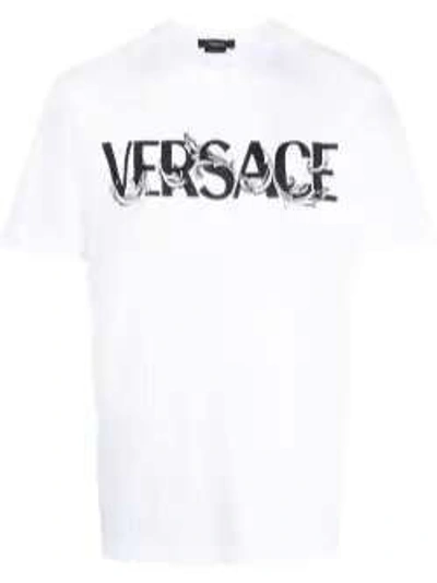 Shop Versace Logo-print Short-sleeved T-shirt In White