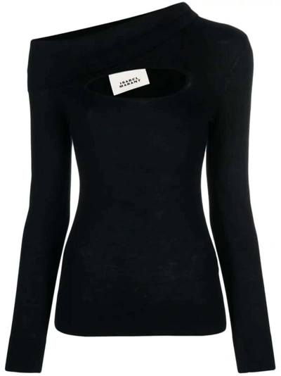 Shop Isabel Marant Paz Off-shoulder Merino-wool Knitwear Jumper In Black