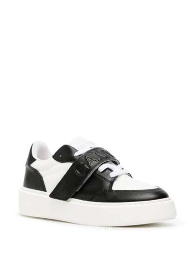 Shop Ganni Logo Faux-leather Black/white Sneakers In Neutrals