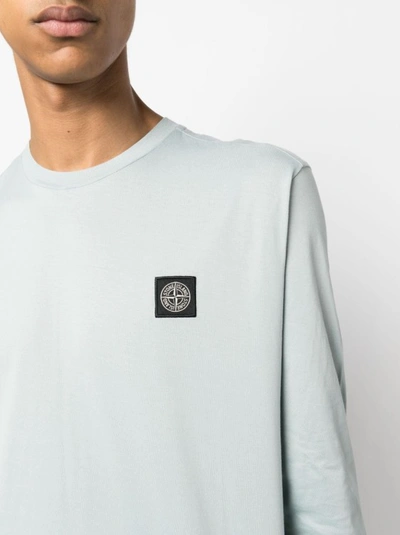 Shop Stone Island Compass-motif Light Blue Long-sleeved T-shirt In White