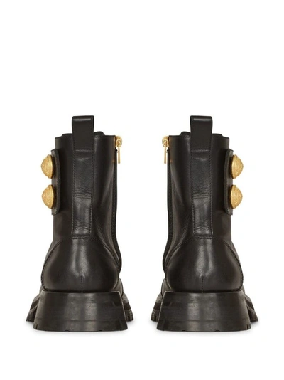 Shop Balmain Ridged Leather Ankle Boots In Black