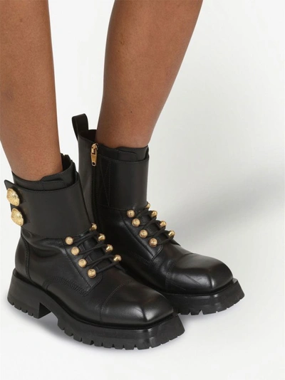 Shop Balmain Ridged Leather Ankle Boots In Black