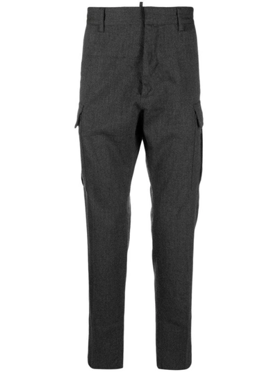 Shop Dsquared2 Mid-rise Grey Tapered-leg Trousers In Black