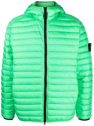 Shop Stone Island Panelled Down Hooded Jacket In Green