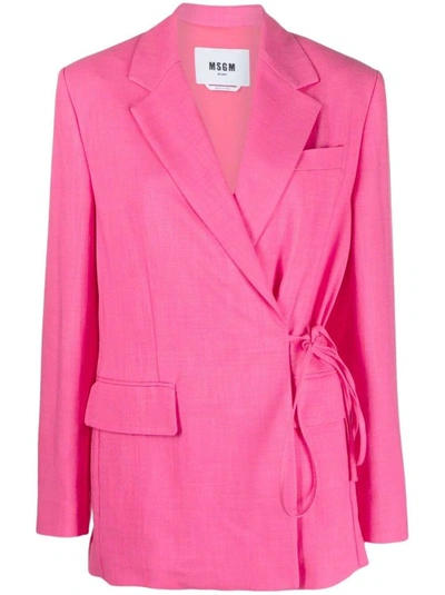 Shop Msgm Coarse Wrap Blazer In Pink