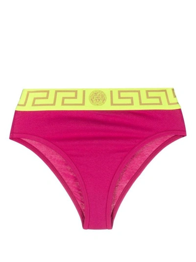 Shop Versace Logo-waistband Knickers In Pink