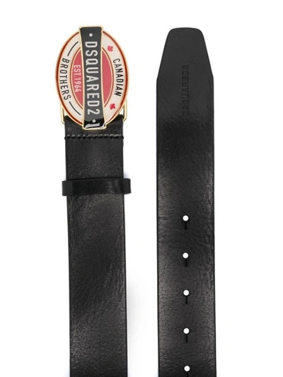 Shop Dsquared2 Black Logo-buckle Leather Belt In Grey