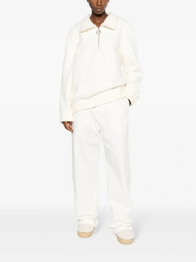 Shop Ami Alexandre Mattiussi Straight-leg Ivory Trousers In White