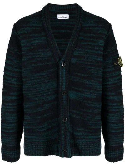 Shop Stone Island Compass-badge Wool-blend Knitwear Cardigan In Black