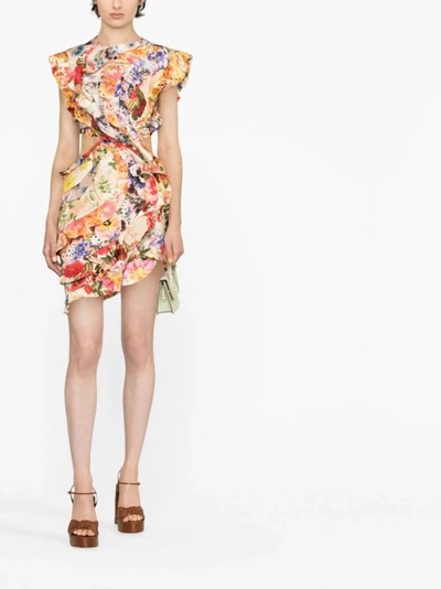 Shop Zimmermann Spliced Floral-print Mini Dress In Neutrals