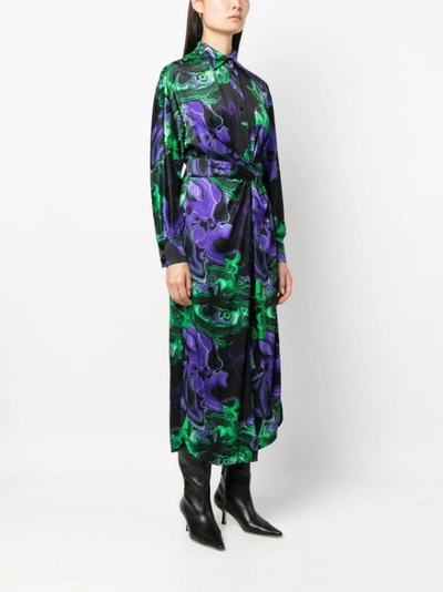 Shop Msgm Abstract-print Tied-waist Shirt Dress In Black