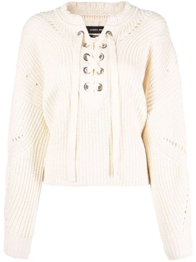 Shop Isabel Marant Lace-up Ribbed-knit Knitwear Jumper In Neutrals